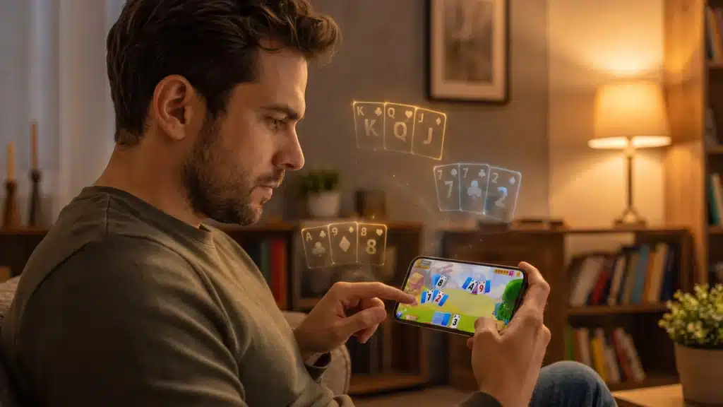 Player pausing thoughtfully before making a move in Solitaire Grand Harvest