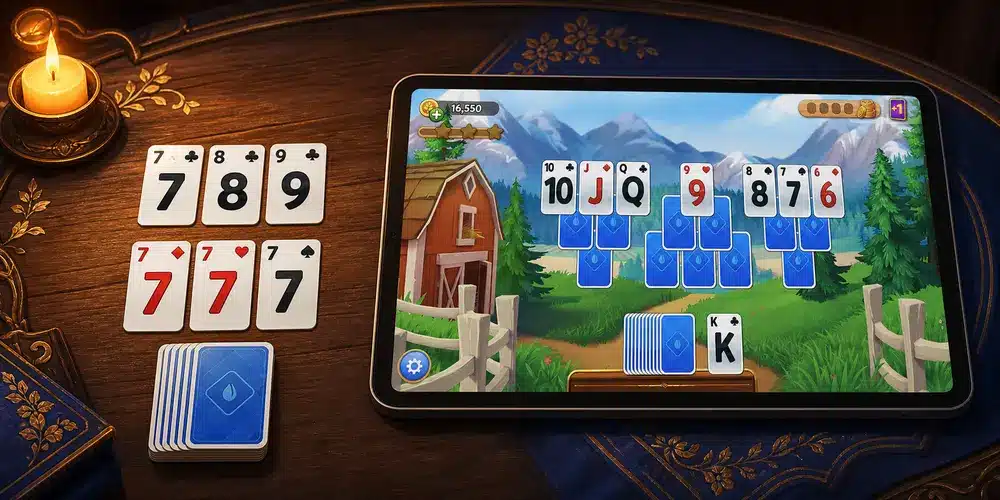 Comparison of a rummy meld hand and a solo game of Solitaire Grand Harvest